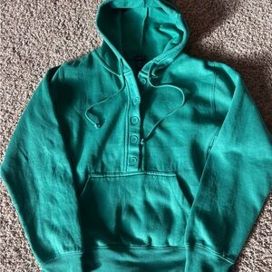 Teal Button-Up Hoodie Sweatshirt